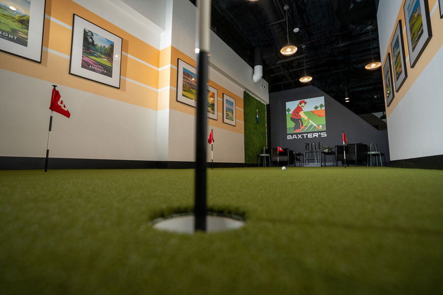 Indoor putting and golf simulators at Baxter's Arcade in Canonsburg, PA