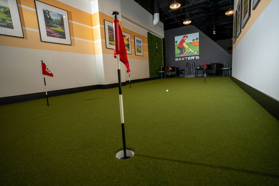 Indoor putting and golf simulators at Baxter's Arcade in Canonsburg, PA